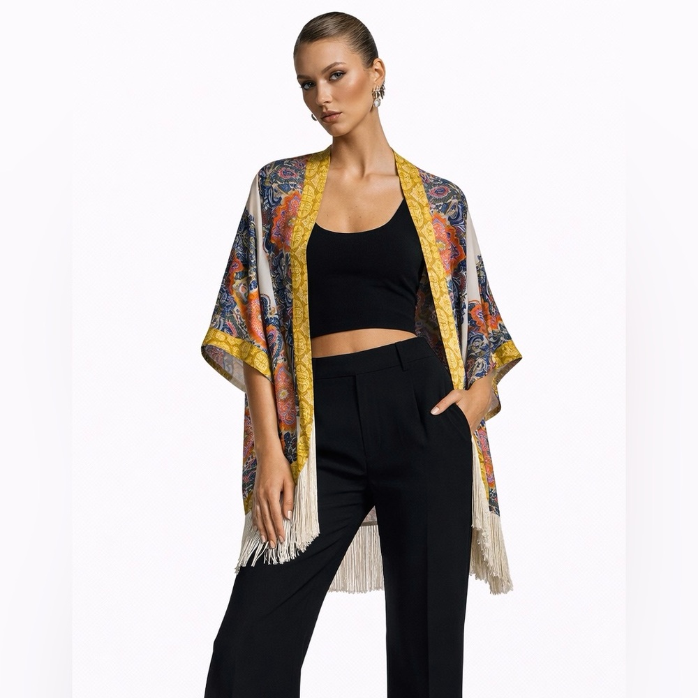 💙 Mixed Print Boho Fringe Kimono